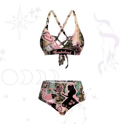 Purplehecate Wonderland Alice’s Tea Party Crisscross Tie-Back Bikini Set