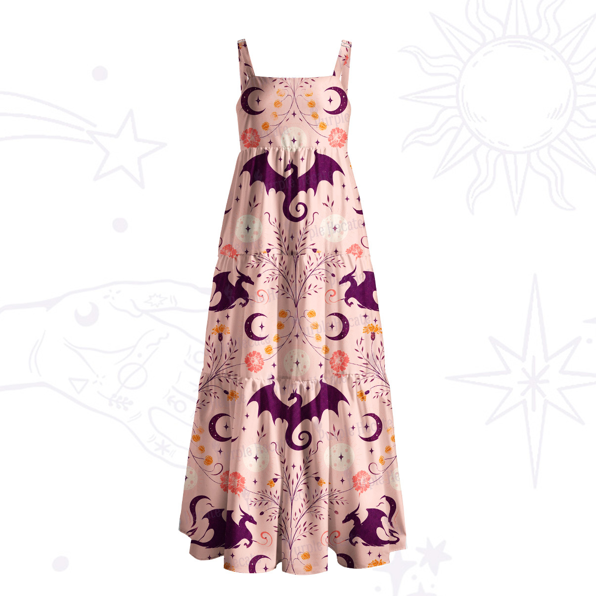 Purplehecate Pride Rainbow Spiritual Chakra Sun Wide Straps Maxi Dress