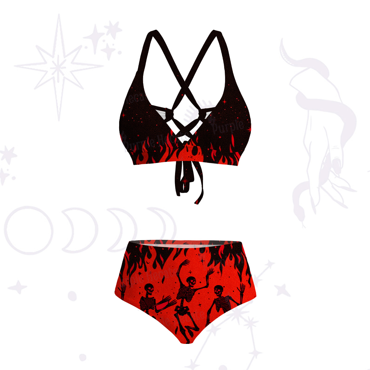 Purplehecate Infernal Revelry Crisscross Tie-Back Bikini Set