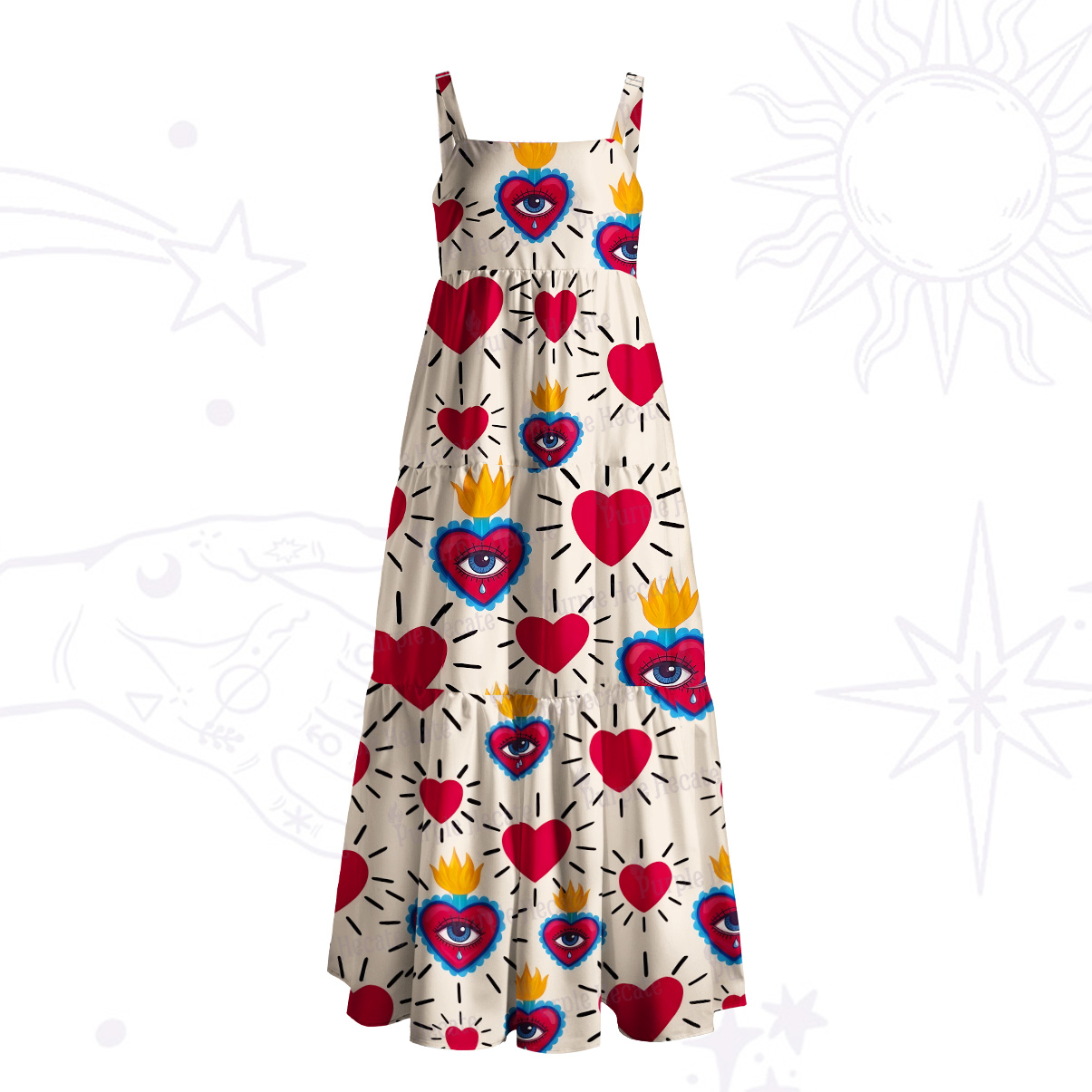 Purplehecate Sacred Flame of Love Wide Straps Maxi Dress