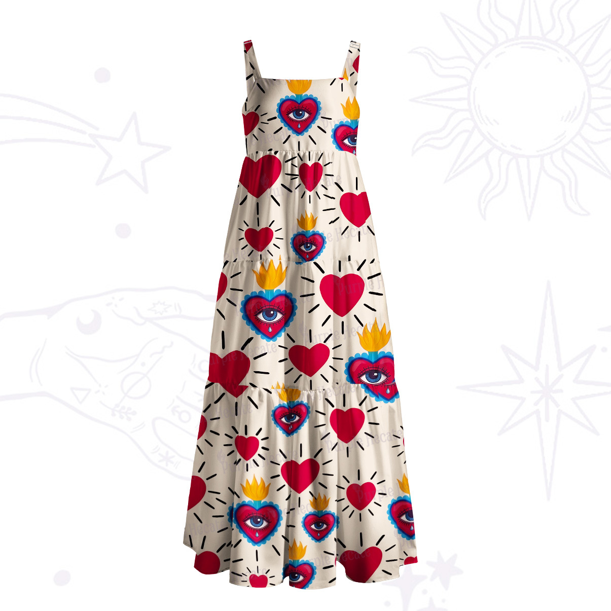 Purplehecate Sacred Flame of Love Wide Straps Maxi Dress