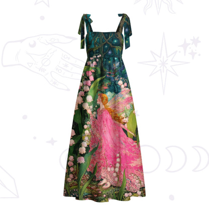 Purplehecate Mystic Secret Lily Fairy Forest Tie Shoulder Maxi Dress