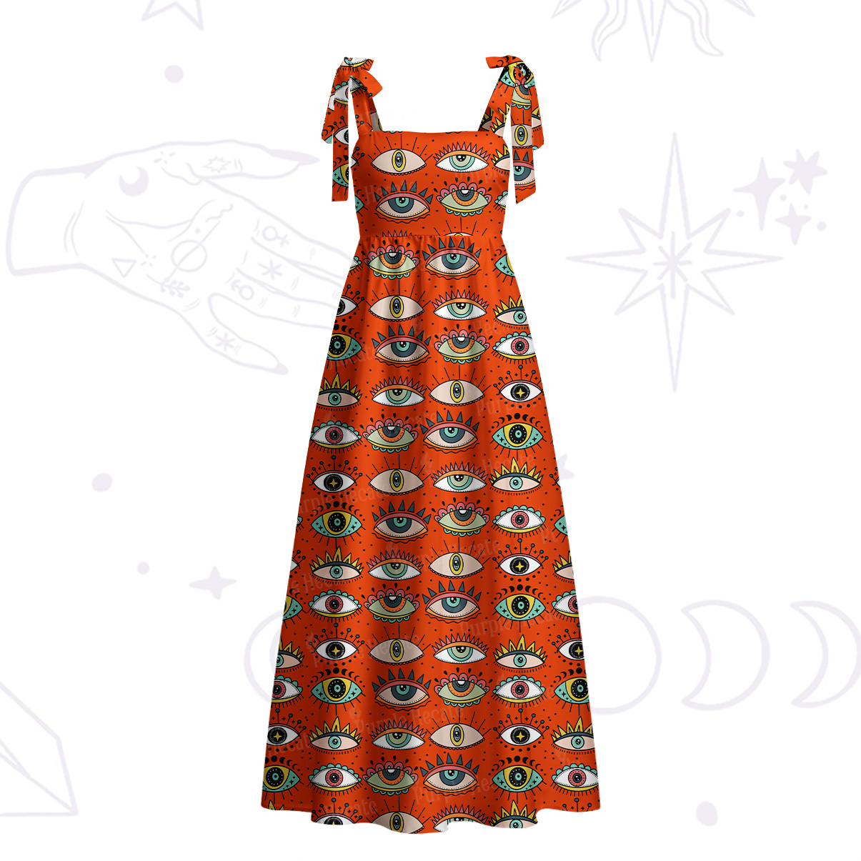 Purplehecate Evil Eye Pattern Tie Shoulder Maxi Dress