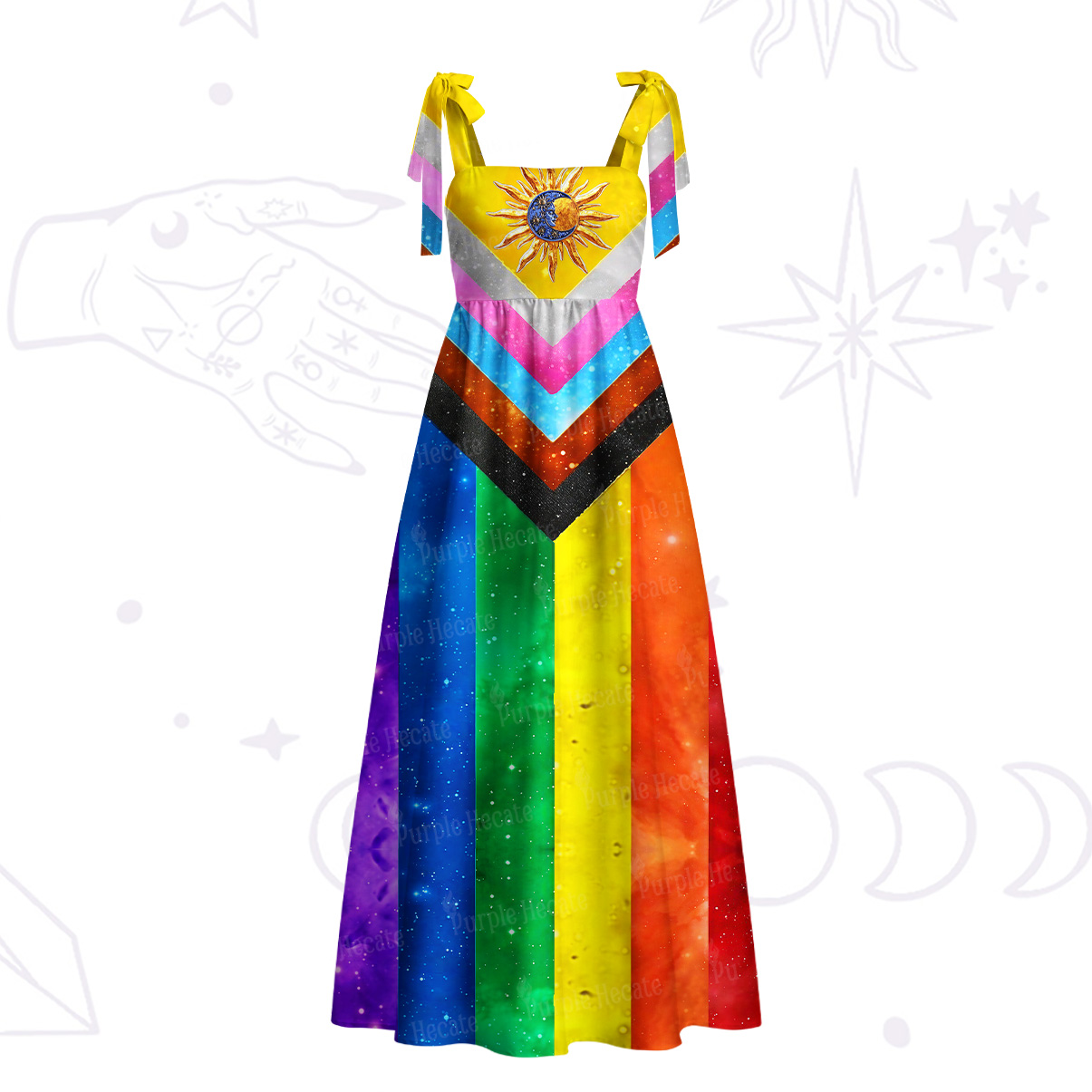 Purplehecate Progress Pride Sunburst Tie Shoulder Maxi Dress
