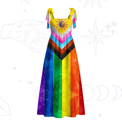 Purplehecate Progress Pride Sunburst Tie Shoulder Maxi Dress