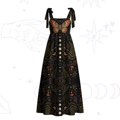 Purplehecate Moon Moth in the Enchanted Forest Tie Shoulder Maxi Dress