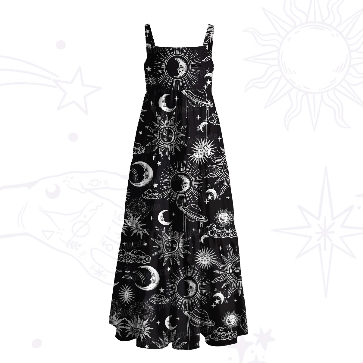 Purplehecate Celestial Moon Sun Wide Straps Maxi Dress