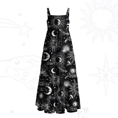 Purplehecate Celestial Moon Sun Wide Straps Maxi Dress