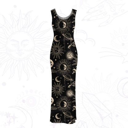 Purplehecate Celestial Moon Sun Mesh Maxi Tank Beach Dress
