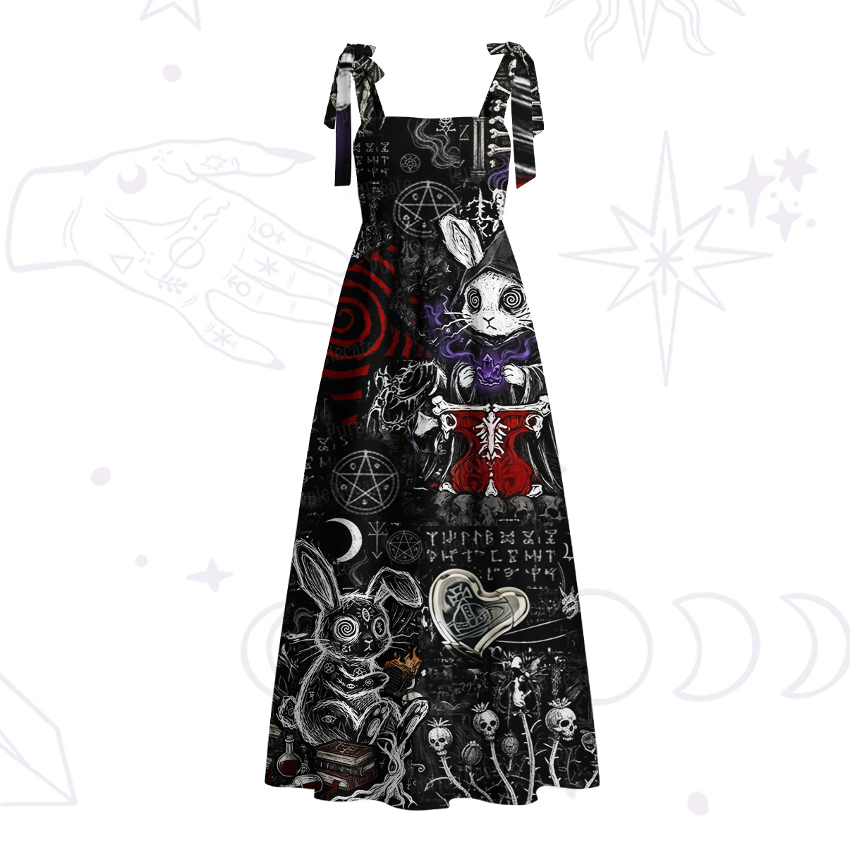 Purplehecate Gothic Cursed Bunny Ritual Tie Shoulder Maxi Dress