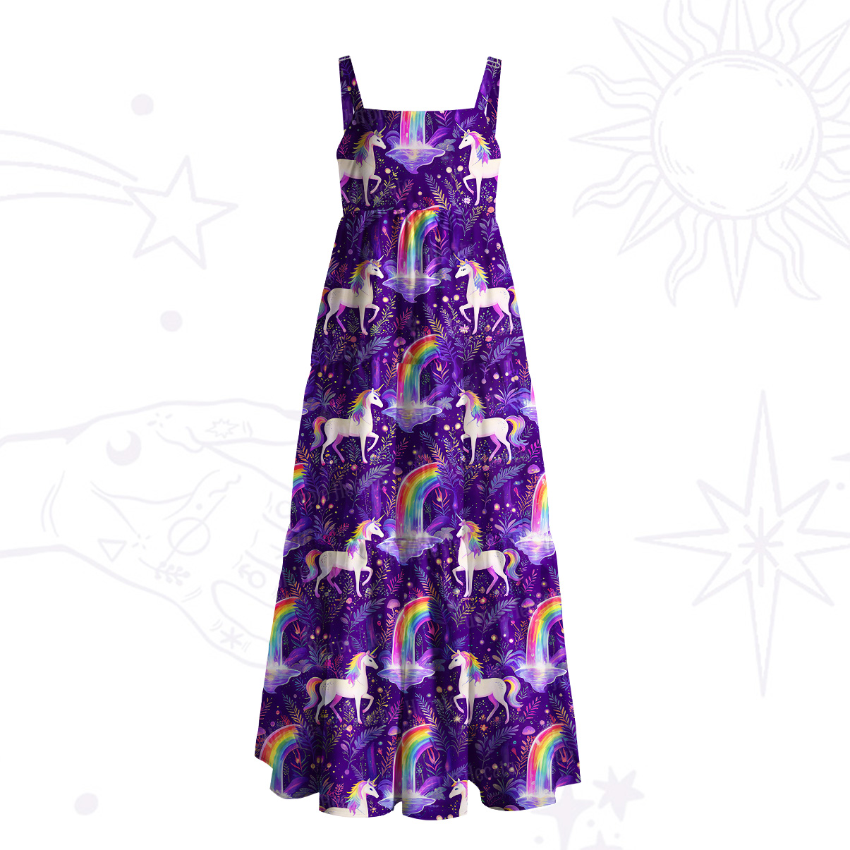 Purplehecate Rainbow Forest Unicorn Magic Wide Straps Maxi Dress