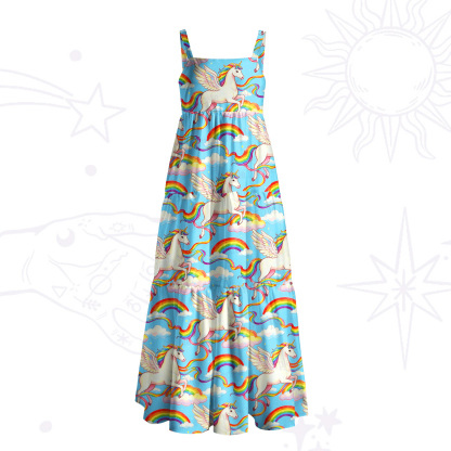 Purplehecate Fantasy Unicorn Cloud Print Wide Straps Maxi Dress