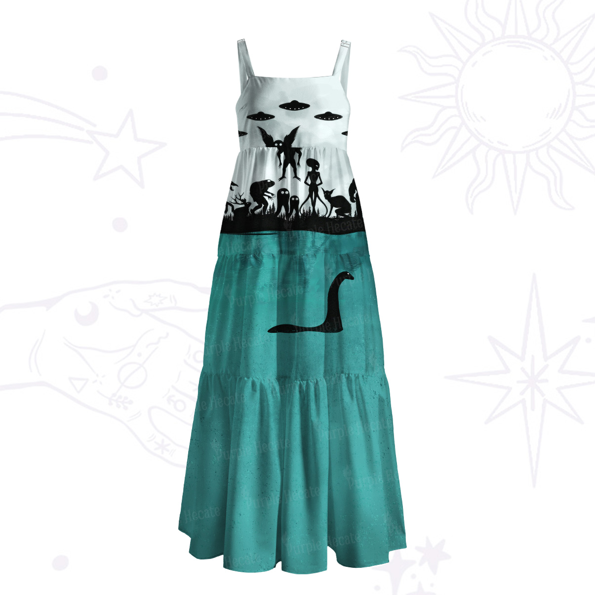 Purplehecate Alien Lake Monster Encounter Wide Straps Maxi Dress
