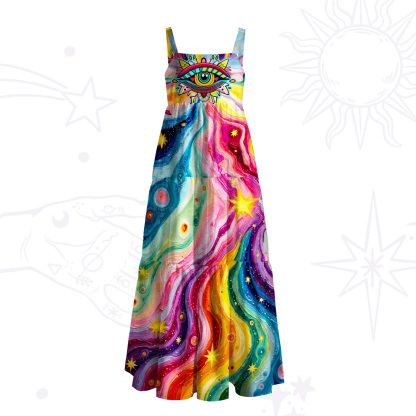 Purplehecate Rainbow Cosmic Waves Wide Straps Maxi Dress