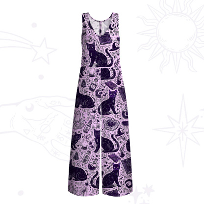 Purplehecate Midnight Black Cat Witch Potion Wide Leg Jumpsuit