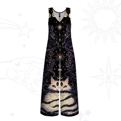 Purplehecate Moon Phase Oracle Cat Wide Leg Jumpsuit
