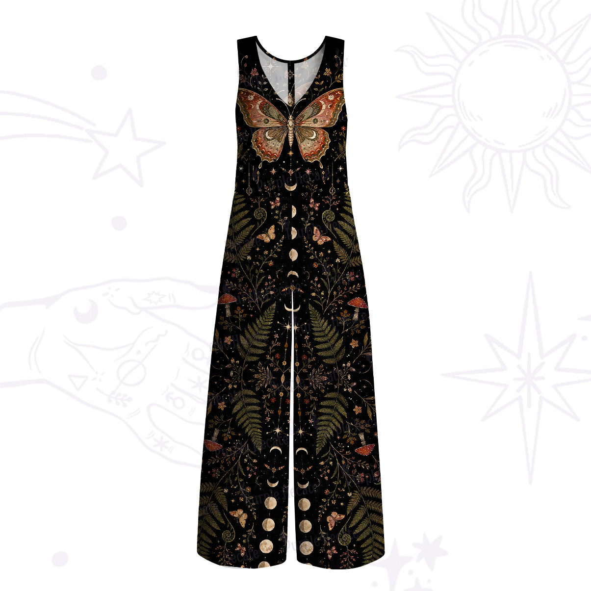 Purplehecate Moon Moth in the Enchanted Forest Wide Leg Jumpsuit