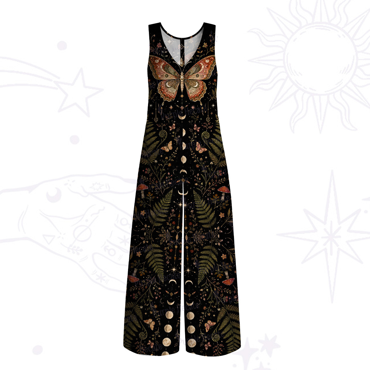 Purplehecate Moon Moth in the Enchanted Forest Wide Leg Jumpsuit