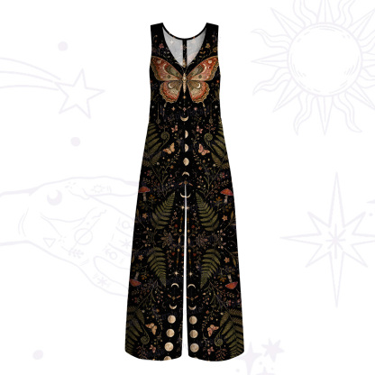 Purplehecate Moon Moth in the Enchanted Forest Wide Leg Jumpsuit
