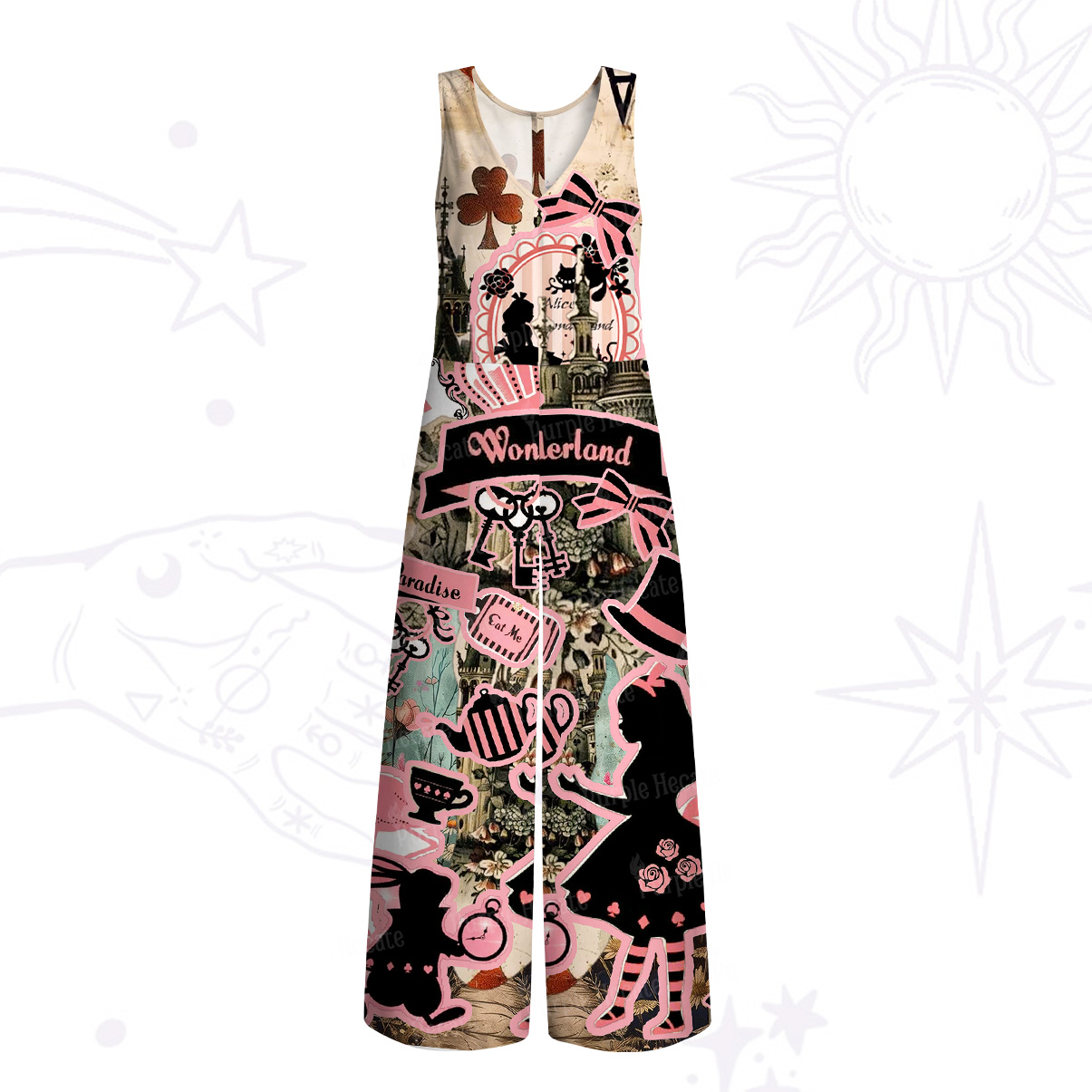 Purplehecate Wonderland Alice’s Tea Party Wide Leg Jumpsuit