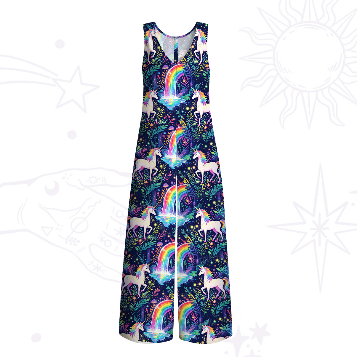 Purplehecate Rainbow Forest Unicorn Wide Leg Jumpsuit