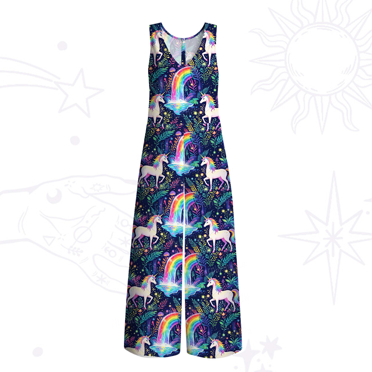Purplehecate Rainbow Forest Unicorn Wide Leg Jumpsuit