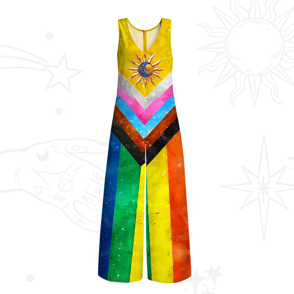 Purplehecate Progress Pride Sunburs Wide Leg Jumpsuit