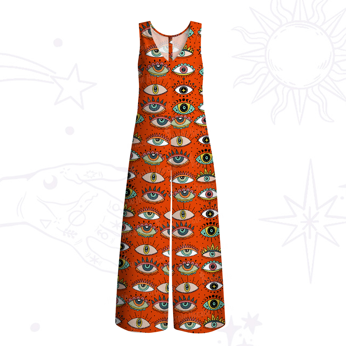 Purplehecate Evil Eye Pattern Wide Leg Jumpsuit