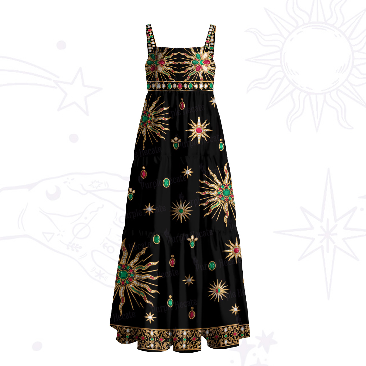 Purplehecate Gemstone Sun Totem Wide Straps Maxi Dress
