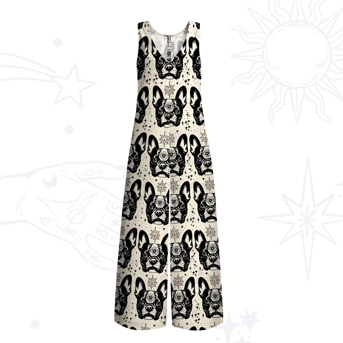 Purplehecate Mystic Boston Terrier Wide Leg Jumpsuit