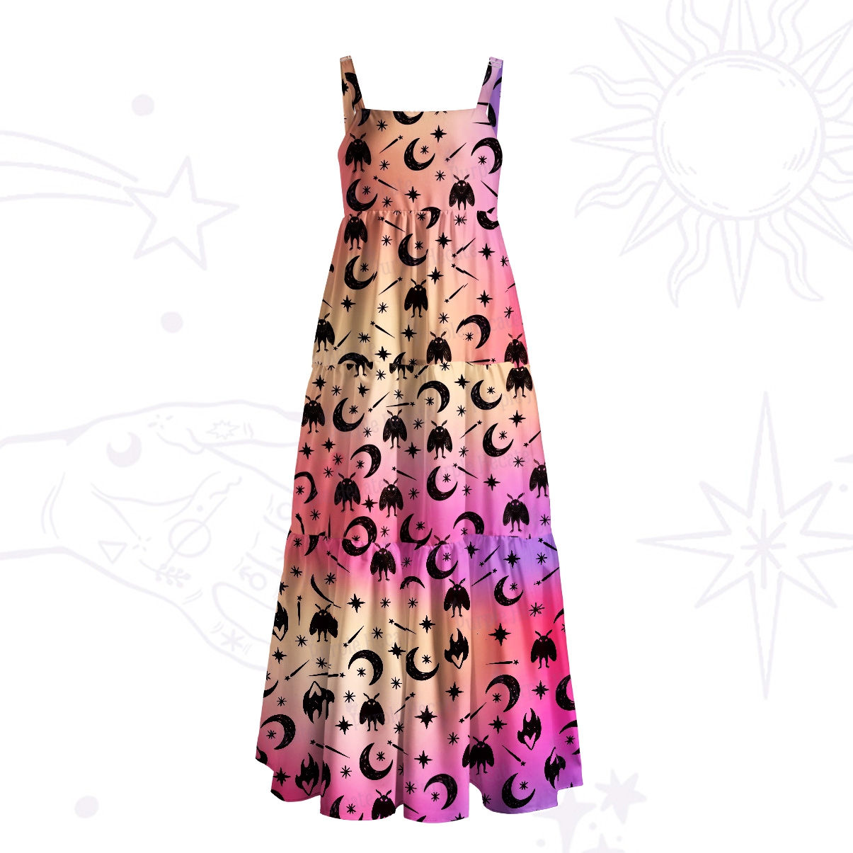 [Copy]Purplehecate Hypnotic Red Eyes Cat Wide Straps Maxi Dress