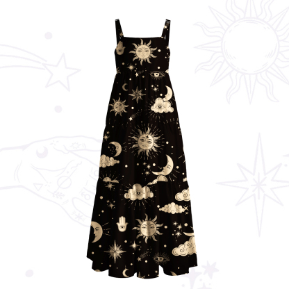Purplehecate Sun Moon Stars Oracle Wide Straps Maxi Dress