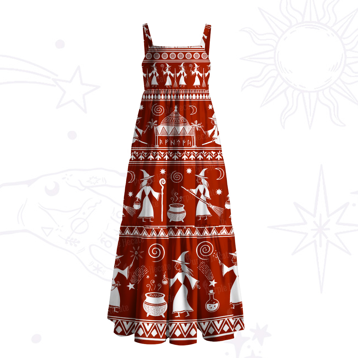 Purplehecate Tribal Witchcraft Symbols Wide Straps Maxi Dress