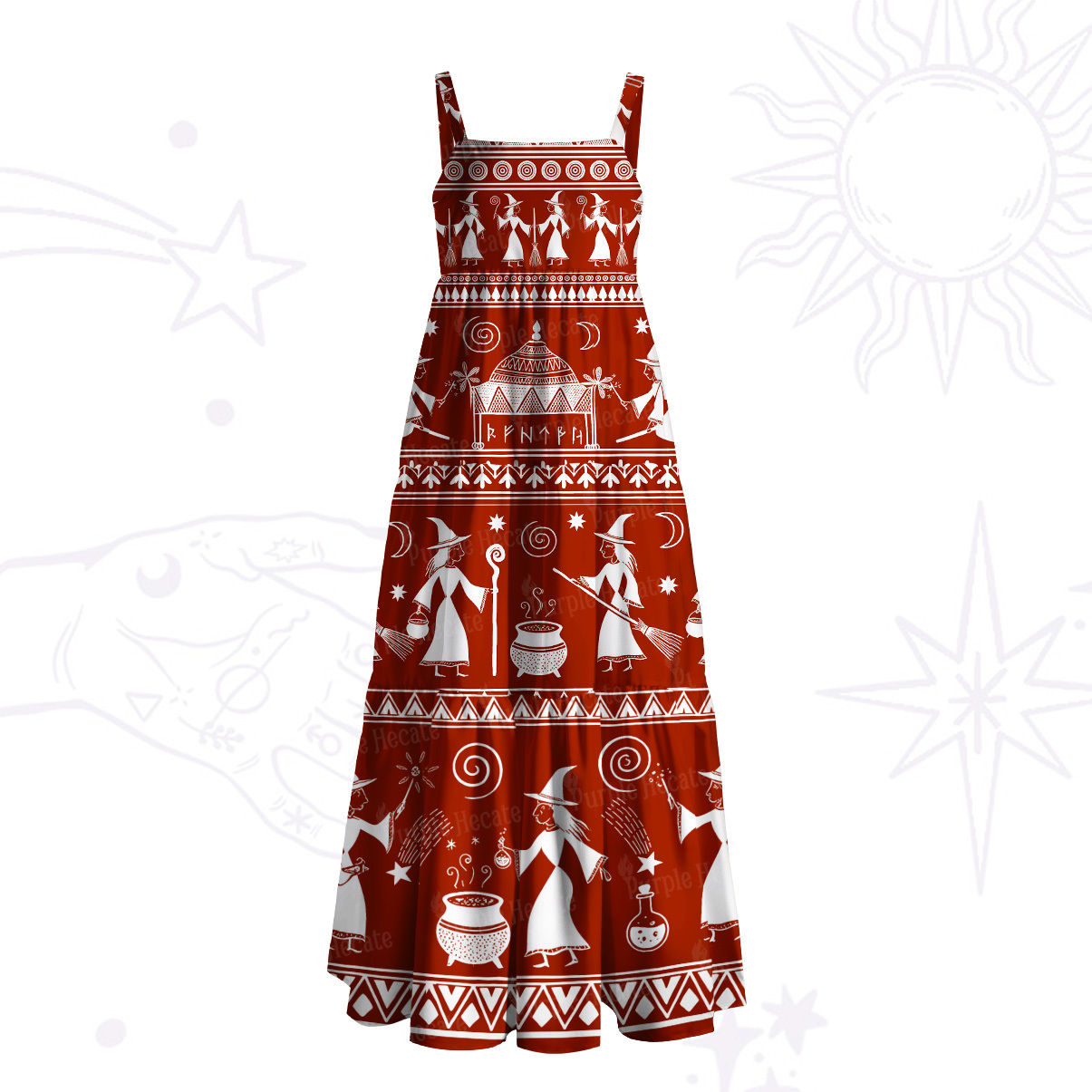 Purplehecate Tribal Witchcraft Symbols Wide Straps Maxi Dress