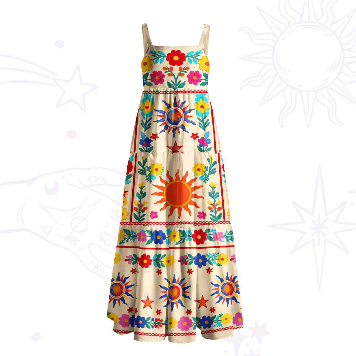 Purplehecate Folk Sun Garden Wide Straps Maxi Dress