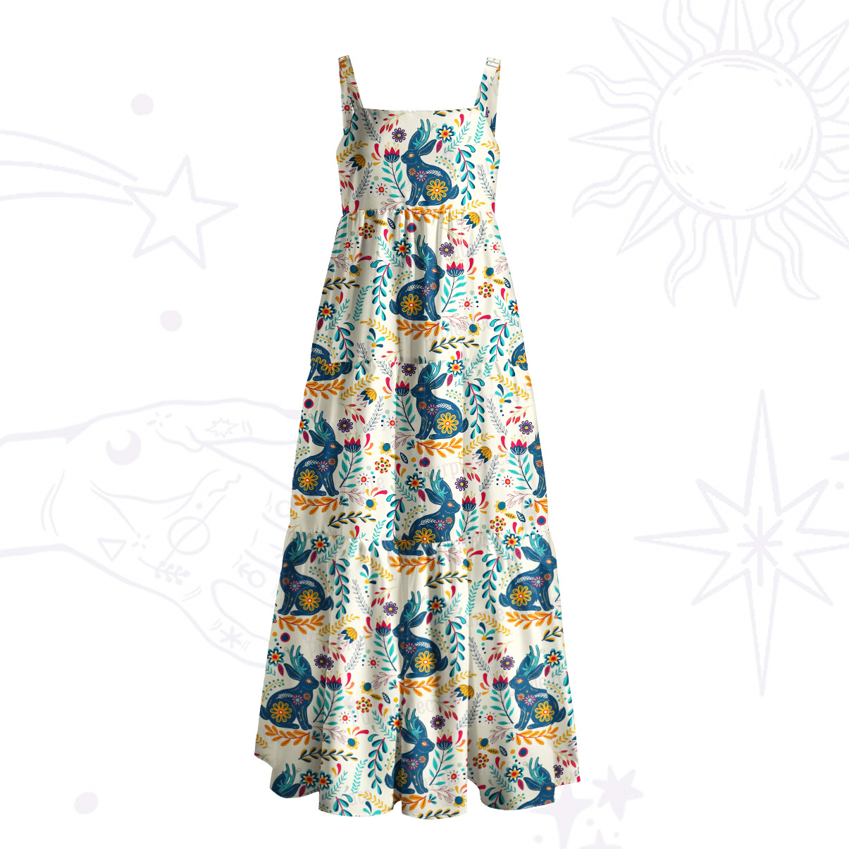 Purplehecate Secret Garden Bunny Wide Straps Maxi Dress