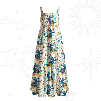 Purplehecate Secret Garden Bunny Wide Straps Maxi Dress