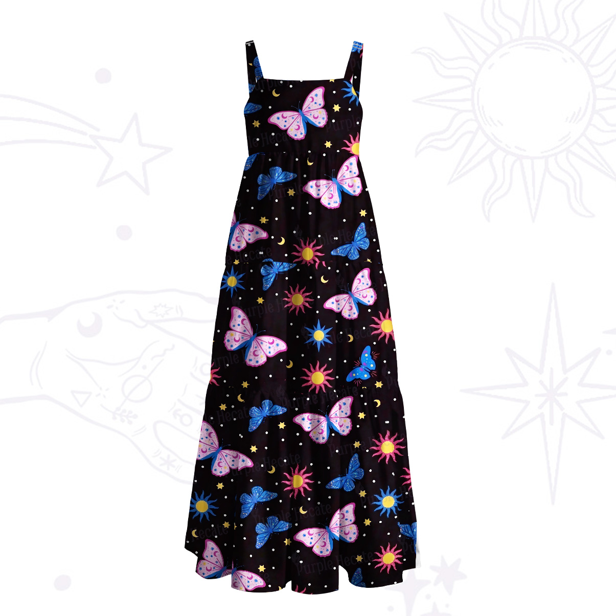 Purplehecate Starlit Butterfly Wide Straps Maxi Dress