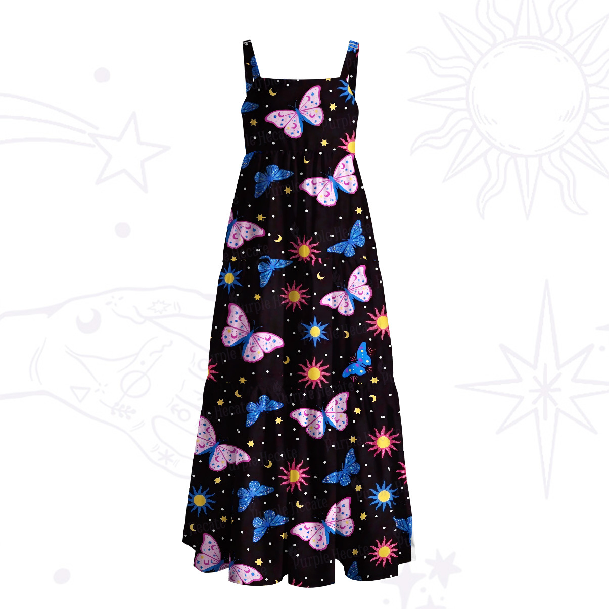 Purplehecate Starlit Butterfly Wide Straps Maxi Dress