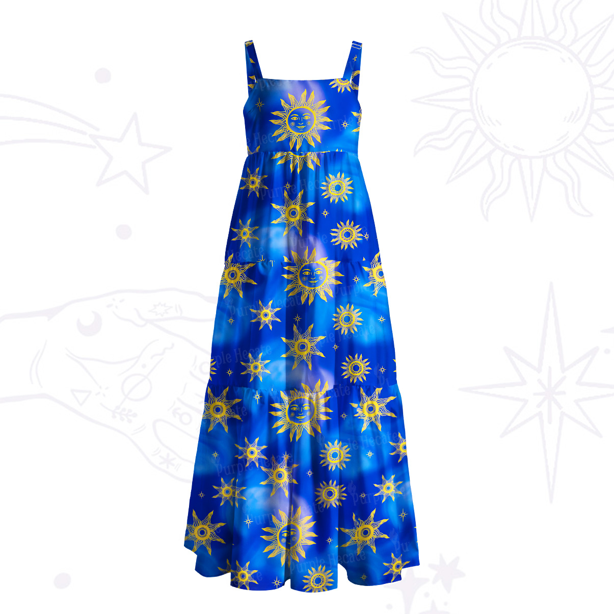 Purplehecate Celestial Sea Sun Totem Wide Straps Maxi Dress