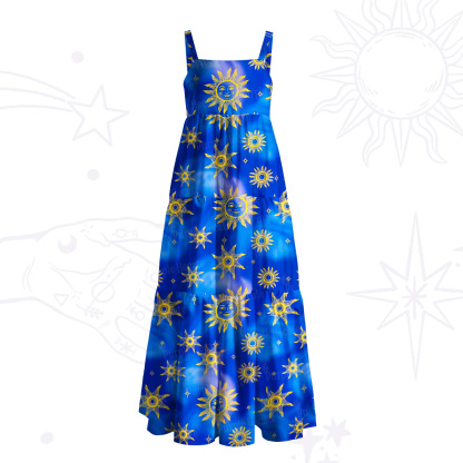Purplehecate Celestial Sea Sun Totem Wide Straps Maxi Dress