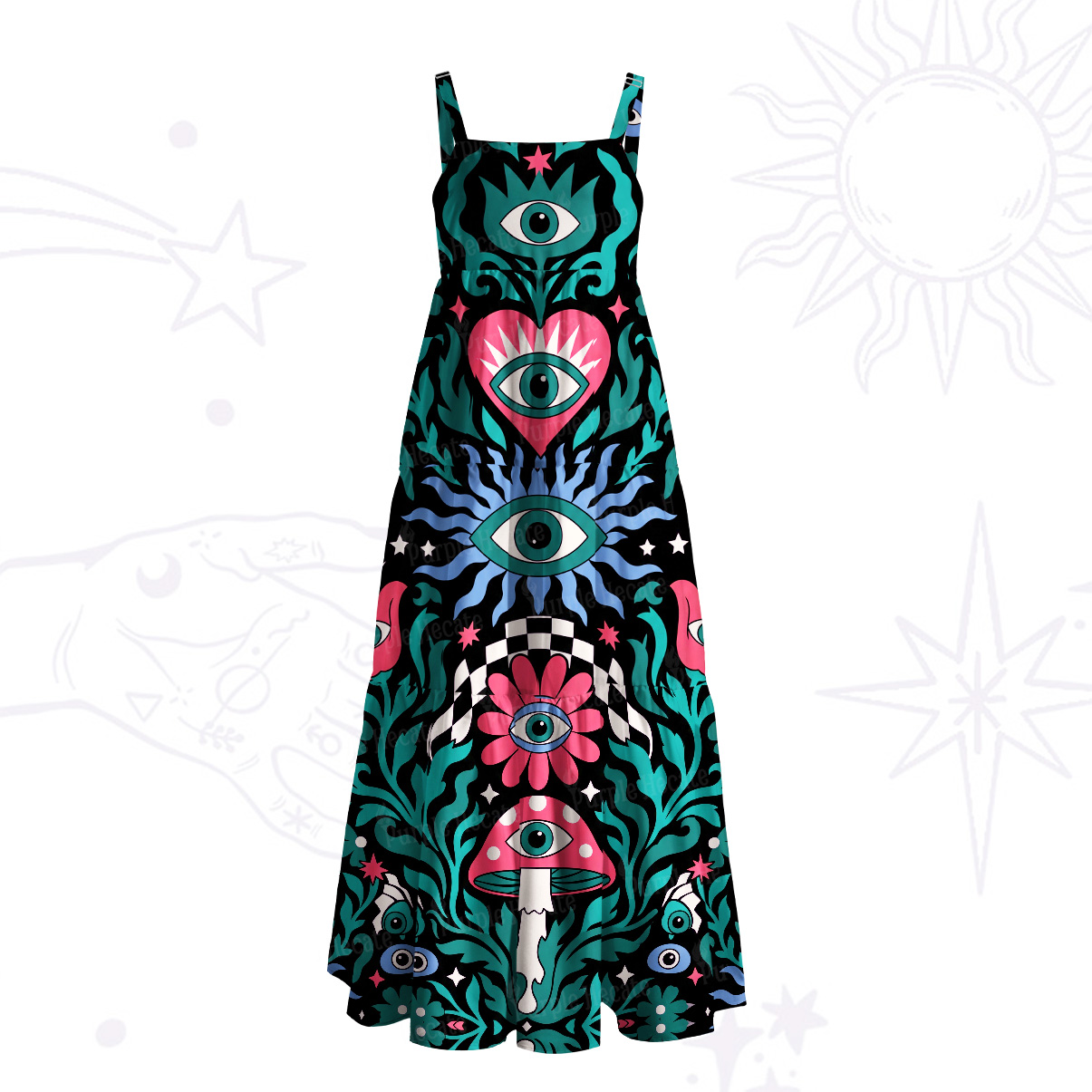 Purplehecate Psychedelic All Eyes on You Wide Straps Maxi Dress