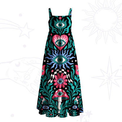 Purplehecate Psychedelic All Eyes on You Wide Straps Maxi Dress