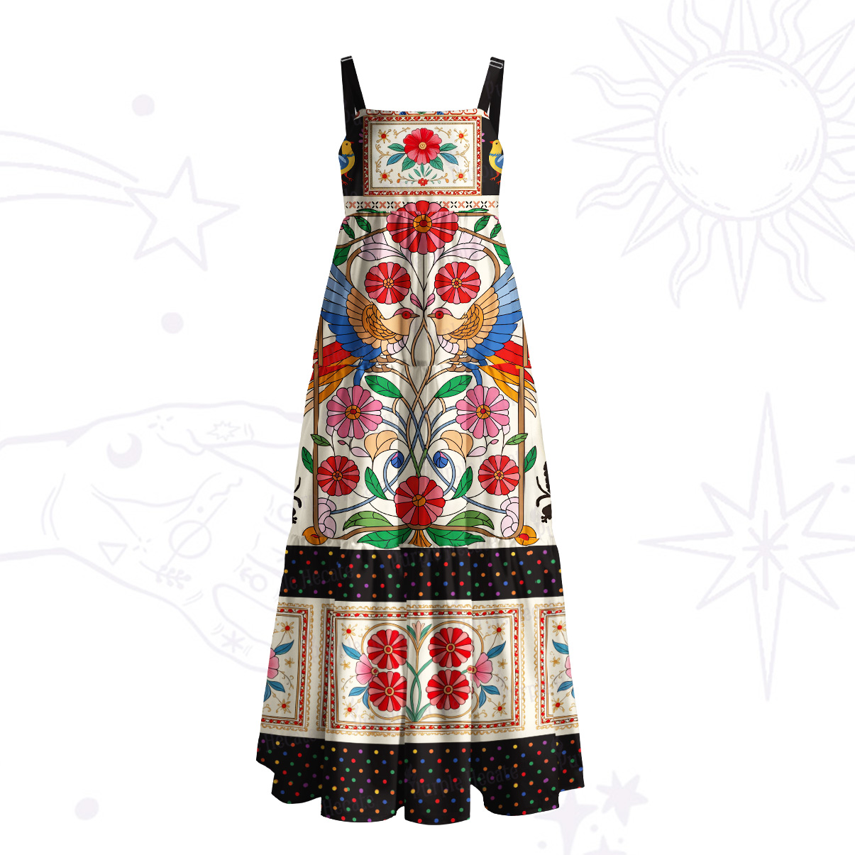 Purplehecate Stained Glass Motif Patchwork Wide Straps Maxi Dress