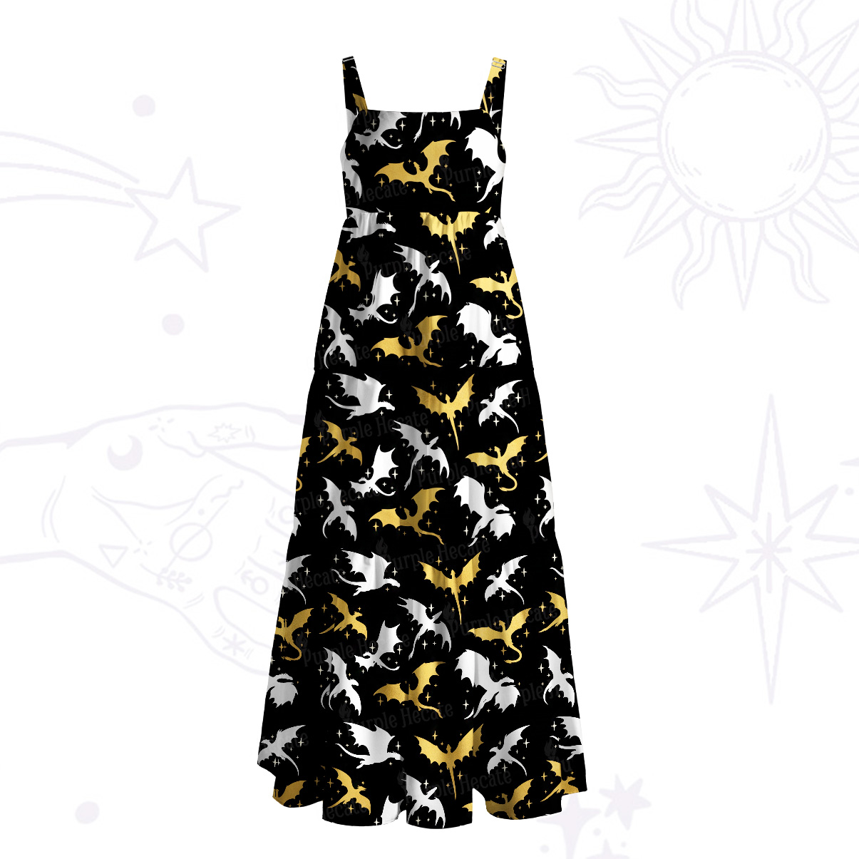 Purplehecate Dragon Rider Wide Straps Maxi Dress