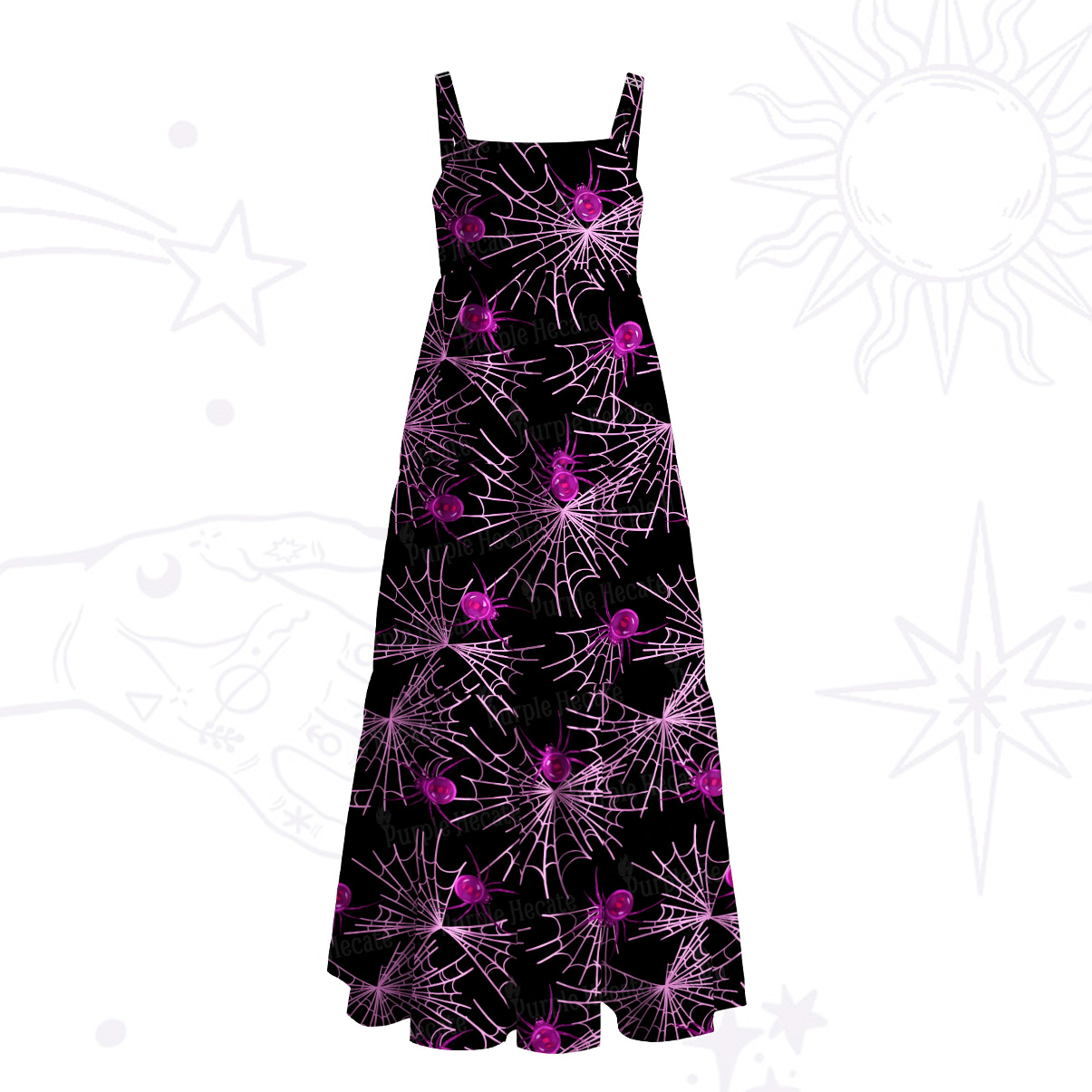 Purplehecate Dark Night Spiderweb Wide Straps Maxi Dress