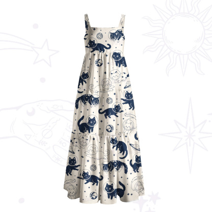 Purplehecate Cats in Space Wide Straps Maxi Dress