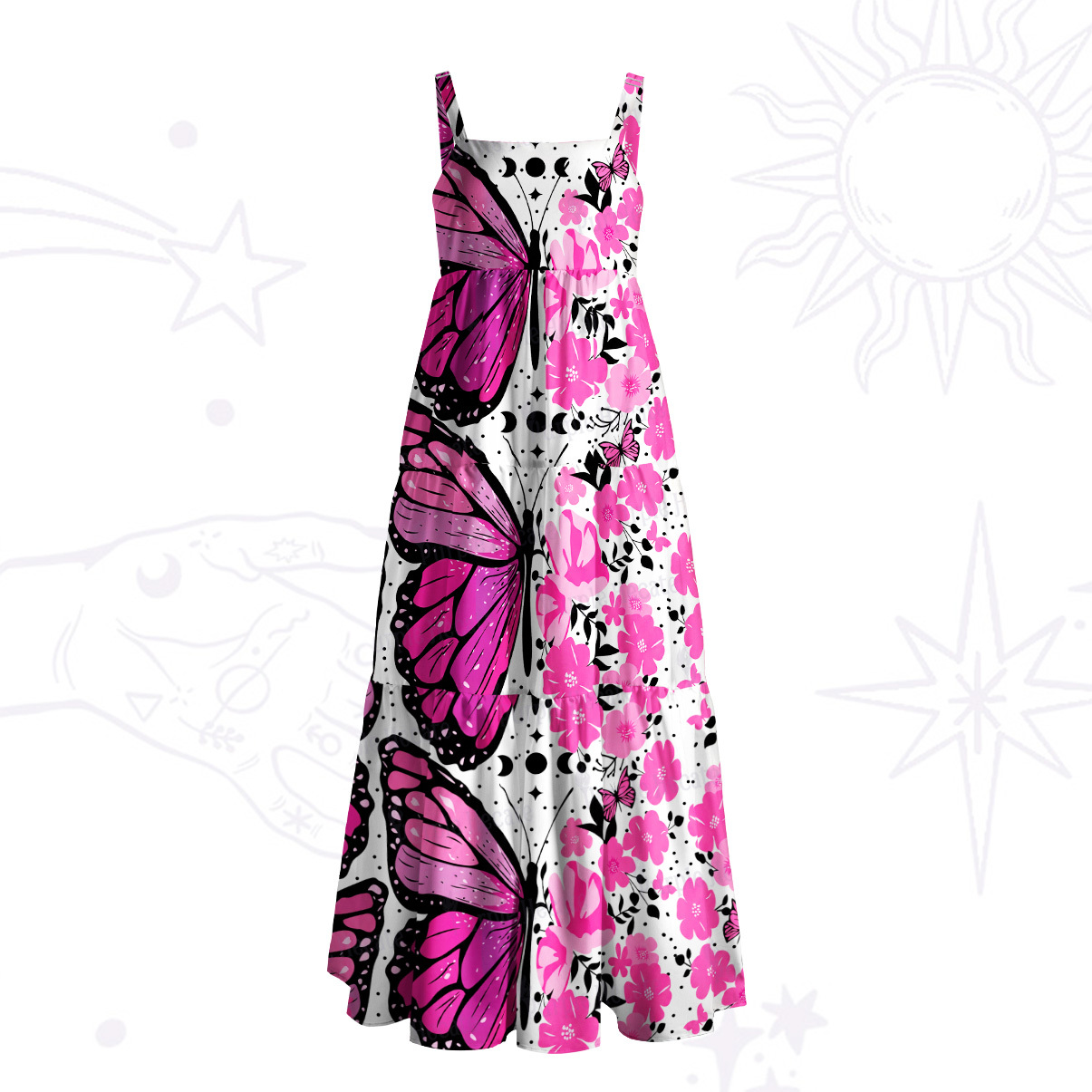 Purplehecate Inked Wings Butterfly Wide Straps Maxi Dress