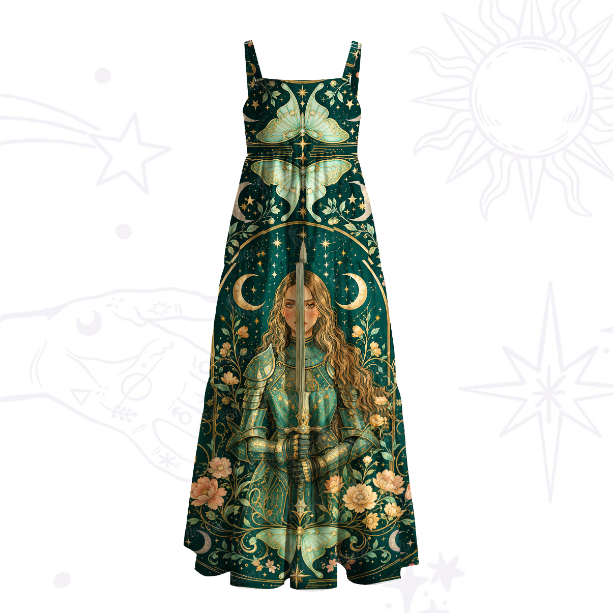 Purplehecate Medieval Female Knight Wide Straps Maxi Dress
