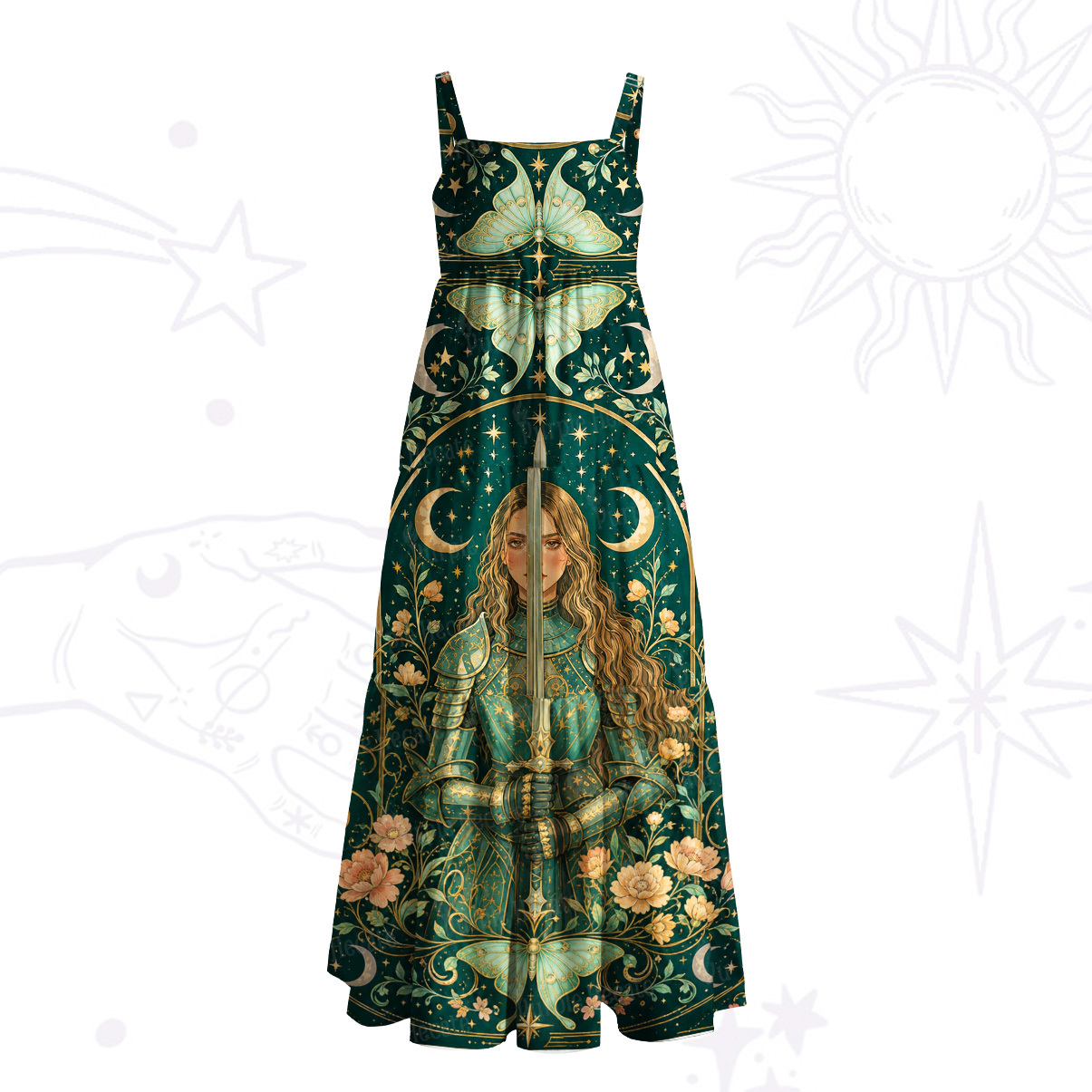 Purplehecate Medieval Female Knight Wide Straps Maxi Dress